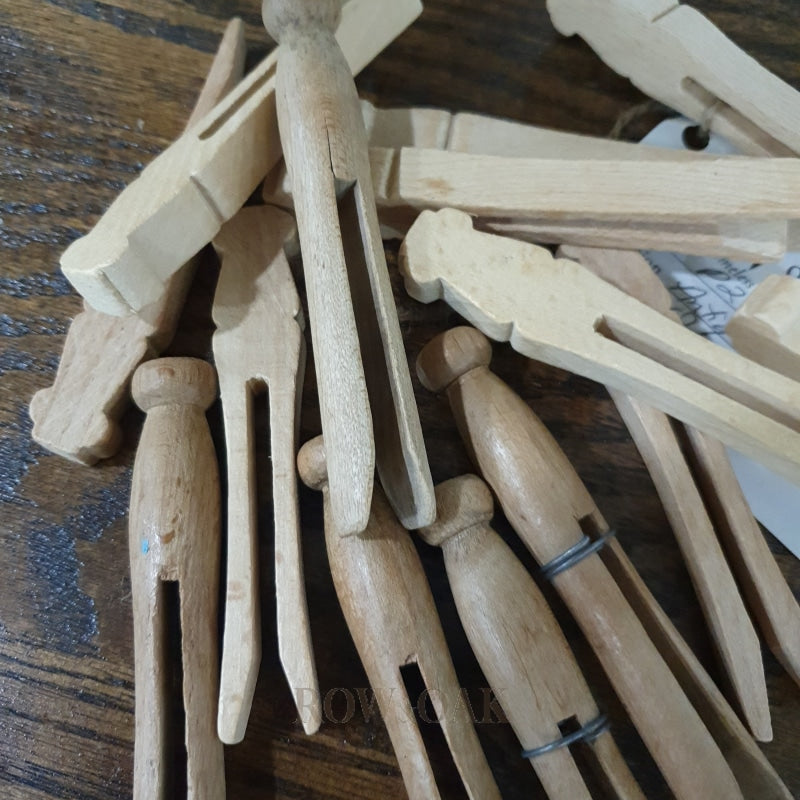 Vintage Wooden Clothes Pegs - Set Of 14