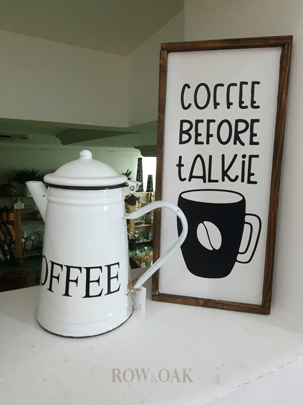 White Enamel Coffee Pot With Hinged Top