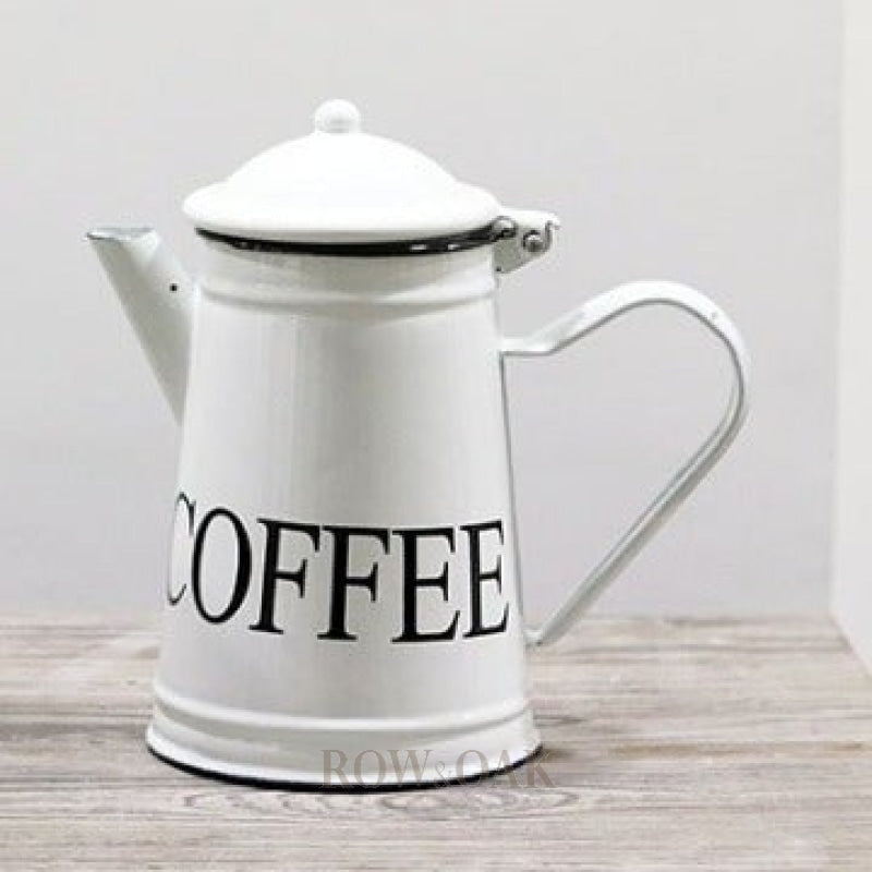 White Enamel Coffee Pot With Hinged Top