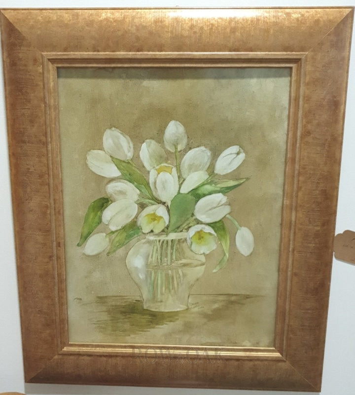 White Tulips In A Golden Frame