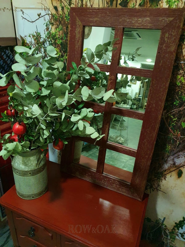 Windowpane Mirror - Distressed Pomegranate