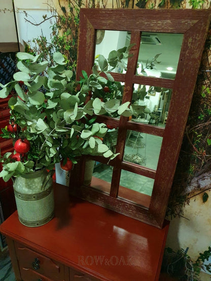 Windowpane Mirror - Distressed Pomegranate