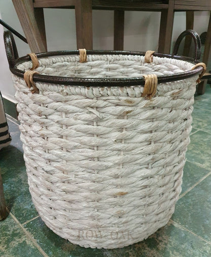 Woven White Rope Basket With Metal Handles Large 40 X 44Cm