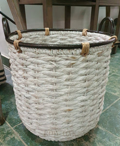 Woven White Rope Basket With Metal Handles Large 40 X 44Cm