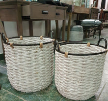 Load image into Gallery viewer, Woven White Rope Basket With Metal Handles Medium 37 X 38Cm